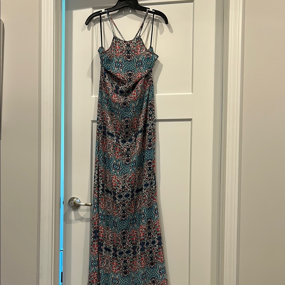 Blue and Pink Sleeveless Spaghetti Strap Maxi Dress for Resort Wear